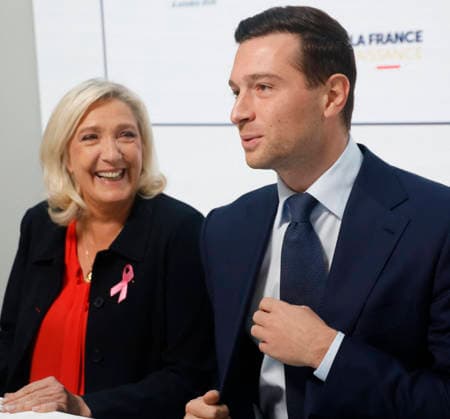 Marine Le Pen Jordan Bardella At Counter Budget Presentation - Paris Marine Le Pen and Jordan Bardella of the Rassemblement National present their counter budget proposal during a press conference in Paris, France on October 6, 2026. Photo by Vernier JBV NEWS ABACAPRESS.COM Paris France  Copyright: xVernierxJean-Bernard JBVxNews ABACAx