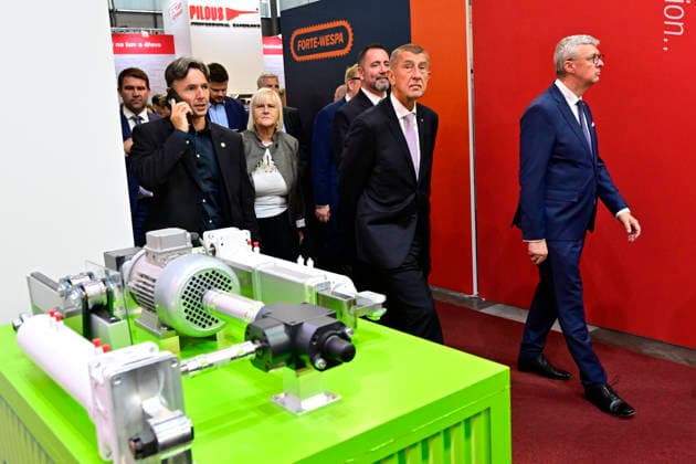 From right: Minister of Industry and Trade Karel Havlicek, Czech Prime Minister Andrej Babis and Environment Minister Igor Cerveny attend the opening of the 67th International Engineering Fair, which begins at Vystaviste 1 exhibition grounds in Brno, Czech Republic, on October 6th, 2026. International Fair of Machine Tools and Forming Machines IMT, International Welding Engineering Fair Welding, International Fair of Plastics, Rubber and Composites Plastex, International Fair of Surface Treatment Technologies Profintech and International Foundry Fair Fond-Ex also start. (CTKxPhoto VaclavxSalek) CTKPhotoP2026100605142  CTKPhotoP2026100605142