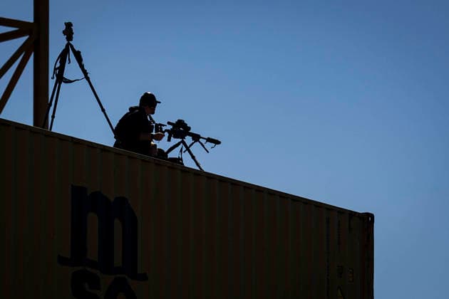 A member of US Secret Service Counter Sniper (CS) keeps watch during an event at Tradepoint Atlantic in Sparrows Point, Maryland on Tuesday, Oct. 6, 2026. Anduril is in advanced talks to build an autonomous surface-vessel factory at Tradepoint Atlantic, which would give the company an East Coast hub alongside its Foss Maritime shipyard in Seattle and undersea-vehicle factory at Quonset Business Park in Rhode Island.  BAL20261006101 AlxDrago