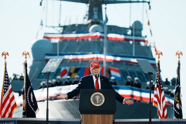President Donald Trump speaks during an event at Tradepoint Atlantic in Sparrows Point, Marylan on Tuesday, Oct. 6, 2026. Anduril Industries, known for building drones and autonomous aircraft, is investing $3.7 billion to build a massive new shipbuilding facility named Arsenal 2 in Maryland, a move that will enhance the US Navy s nuclear-powered submarine production.  BAL20261006119 AlxDrago