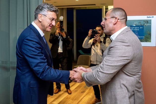 Croatia, Split, 06.10.2026. Radisson Blu Resort and Spa Hotel. Bilateral meeting between Prime Minister Andrej Plenkovic and Prime Minister of Malta Robert Abel on the sidelines of the MED9 summit. In the photo: Robert Abel, Andrej Plenkovic. Photo: Tom Dubravec CROPIX Split CROATIA Copyright: xxTomxDubravecx plenkovic_abel1-061026