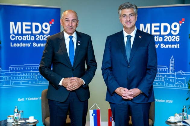 Croatia, Split, 06.10.2026. Radisson Blu Resort and Spa Hotel. Bilateral meeting between Prime Minister Andrej Plenkovic and Slovenian Prime Minister Janez Jansa on the sidelines of the MED9 summit. In the photo: Janez Jansa, Andrej Plenkovic. Photo: Tom Dubravec CROPIX Split CROATIA Copyright: xxTomxDubravecx plenkovic_jansa5-061026