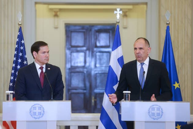 Greek Foreign Minister Giorgos Gerapetritis, US Secretary of State Marco Rubio hold joint press conference in Athens ATHENS, GREECE - OCTOBER 07: Greek Foreign Minister Giorgos Gerapetritis (R) and US Secretary of State Marco Rubio (L) hold a joint press conference at the Foreign Ministry in Athens, Greece, on October 07, 2026. Costas Baltas Anadolu Athens Greece. Editorial use only. Please get in touch for any other usage.  Copyright: x2026xAnadoluxCostasxBaltasx