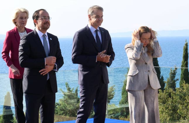 EU MED9 President of the European Commission Ursula von der Leyen, President of Cyprus Nikos Christodoulides, Prime Minister of Greece Kyriakos Mitsotakis and Prime Minister of Italy Giorgia Meloni pose for a family photo during EU MED9 Summit in Split Croatia on October 7, 2026.  IvoxCagalj PIXSELL