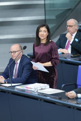 German Bundestag, 98th Plenary Session: Katherina Reiche, Federal Minister for Economic Affairs and Energy, answers questions from members of parliament from her seat on the government bench during the questioning of the federal government at the 98th session of the German Bundestag in Berlin, October 7, 2026, Berlin, Germany