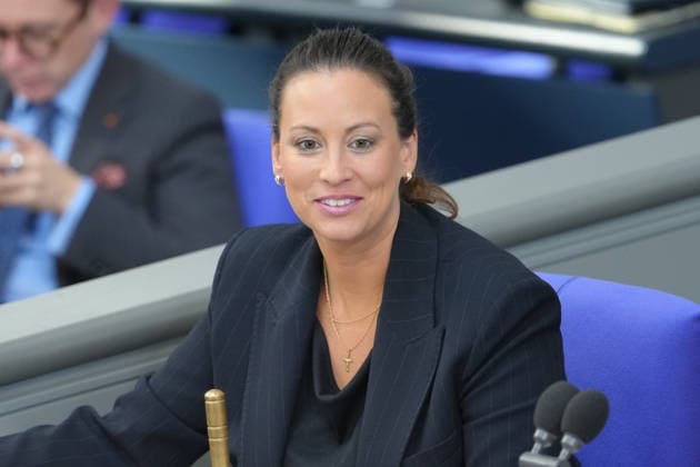 German Bundestag, 98th Plenary Session: Caroline Bosbach (CDU) during her first appearance as secretary at her seat on the presiding board in the plenary chamber during the 98th session of the German Bundestag in Berlin, October 7, 2026, Berlin, Germany