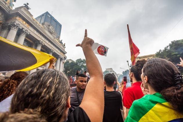 October 7, 2026: Rio de Janeiro, Brazil. October 7, 2026. March for Democracy: Students gather to protest the rise of the far right and march through the city center (CineloÂ¢ndia) in support of President Lula s candidacy. Photo: .  - ZUMAl255 20261007_zip_l255_016 Copyright: xEllanxLustosax