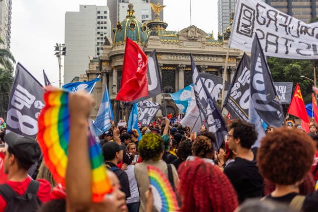 October 7, 2026: Rio de Janeiro, Brazil. October 7, 2026. March for Democracy: Students gather to protest the rise of the far right and march through the city center (CineloÂ¢ndia) in support of President Lula s candidacy. Photo: .  - ZUMAl255 20261007_zip_l255_018 Copyright: xEllanxLustosax