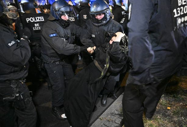 Police in Berlin intervened in demonstrations in support of Palestinians BERLIN, GERMANY - OCTOBER 7: German police detain a protestor during a pro-Palestinian demonstration in Berlin, Germany on October 7, 2026. More than a thousand demonstrators gathered at Oranien Square to protest Israeli attack on Gaza and marched toward Hermann Square before police broke up the rally near the Kottbusser Tor subway station, detaining numerous participants. Halil Sagirkaya Anadolu Berlin Germany. Editorial use only. Please get in touch for any other usage.  Copyright: x2026xAnadoluxHalilxSagirkayax