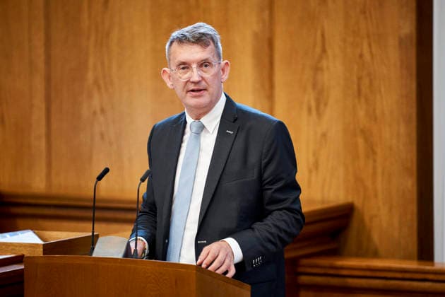 Opening Debate in the Danish Parliament: Troels Lund Poulsen, Chairman of the Liberal Party, during the opening debate of Parliament in the Parliament Hall at Christiansborg on Thursday, October 8, 2026. Photo by Thomas Traasdahl, Ritzau Scanpix, Copenhagen, Denmark  Copyright: RitzauxScanpix ThomasxTraasdahlx spdk20261008-104734-L