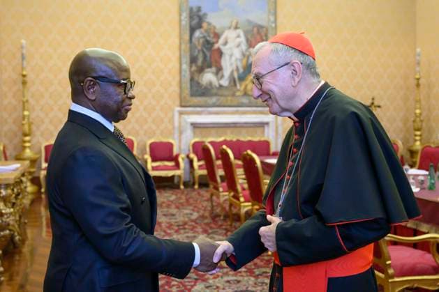 ITALY - POPE - VATICAN-2026 10 8 Italy, Rome, Vatican, 2026 10 8 Cardinal Pietro Parolin receives Mr. Julius Maada Bio, President of the Republic of Sierra Leone, in a private audience in Vatican . EDITORIAL USE ONLY - NO BOOKS Copyright: xVATICANxMEDIA xCatholicxPressxPhotox