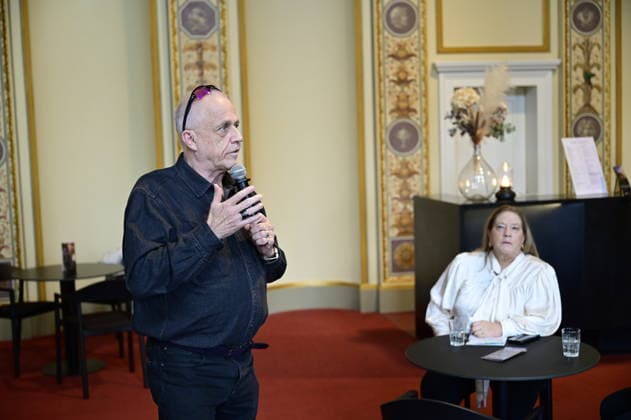 Stefan Hippler and Kathy Kelly at the press conference and presentation of the 16th HOPE Award at the 18th HOPE Gala in Dresden at the Schauspielhaus Dresden, Dresden, October 8, 2026 Copyright: xMatthiasxWehnertx