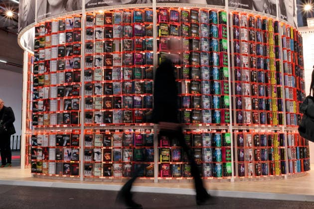 October 8, 2026, Frankfurt am Main, Germany, Visitors to the Frankfurt Book Fair walk past the Knaur booth