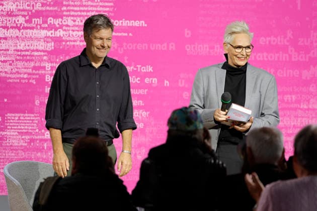 Frankfurt Impressions 10 08 2026 The 78th Frankfurt Book Fair provides a stage for many things here: Literature Stage, ARD Book Talk with former Minister of Economics Robert Habeck, Artic Meltdown, hosted by Bärbel Schäfer, Frankfurt am Main, Hesse, Germany
