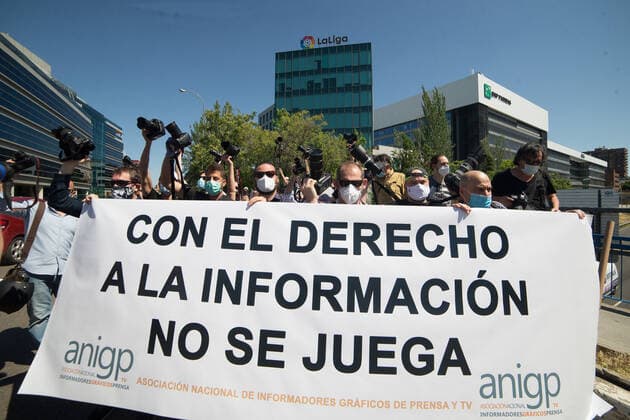 Madrid, infographic artists protest in front of the headquarters of the Spanish football association La Liga