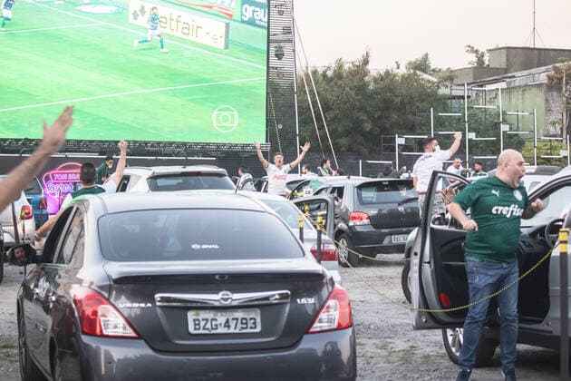 Coronavirus in Brazil, live football broadcast in a drive-in cinema in Sao Paulo