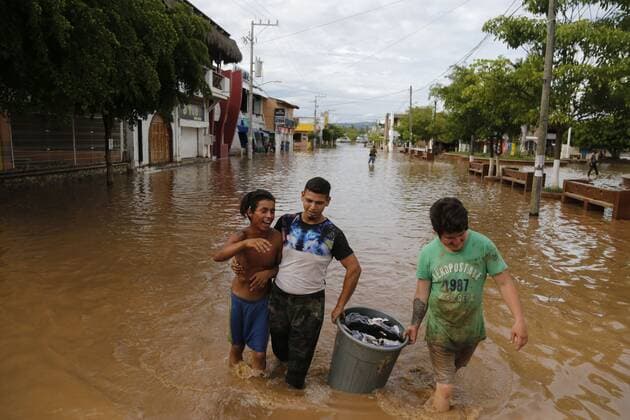USA, flooding after tropical storm Hernan in Melaque, Mexico