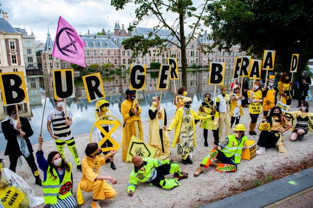 Netherlands, XR fashion show as extinction rebellion protest in The Hague
