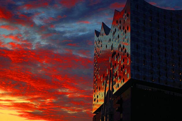 Hamburg, Elbphilharmonie Concert Hall at sunset
