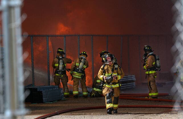USA, recycling yard fire in Albuquerque, New Mexico