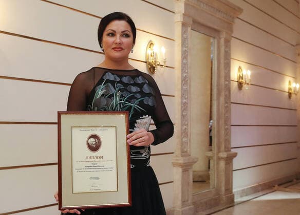 Opera singer Anna Netrebko at the 25th Stanislavsky Award Ceremony at the Bolshoi Theatre in Moscow