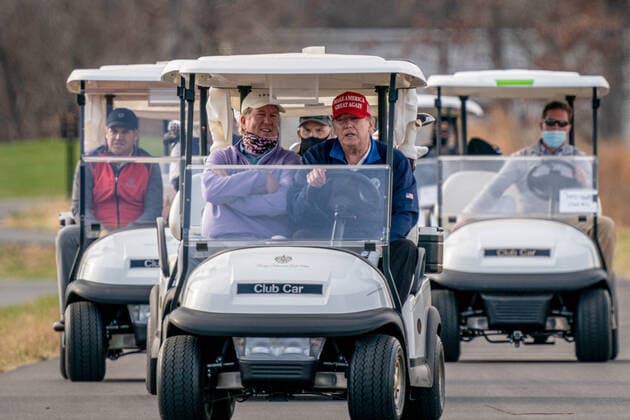 USA, Donald Trump playing golf at the National Golf Club in Sterling, Virginia