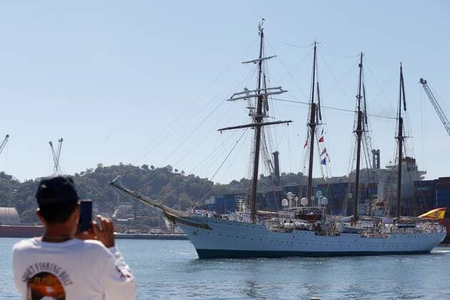 Mexico, arrival of the Spanish Navy training ship Juan Sebastian Elcano in Manzanillo.