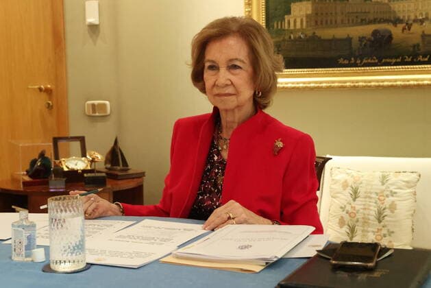Queen Sofia of Spain at video conference with Reina Sofia Music School in Madrid