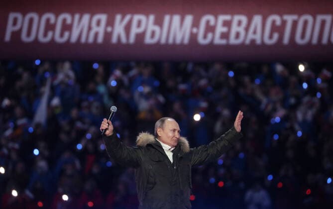 Moscow, Vladimir Putin at concert to mark 7th anniversary of Crimea annexation