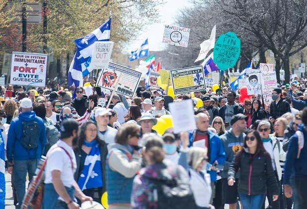 Canada, demonstration against the governments Corona policy in Montreal