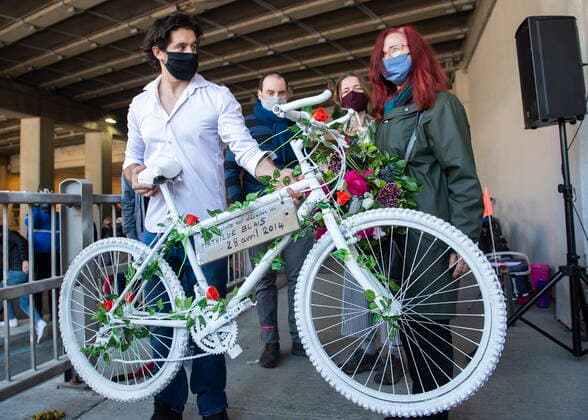 Canada, White bicycle in memory of Mathilde Blais in Montreal