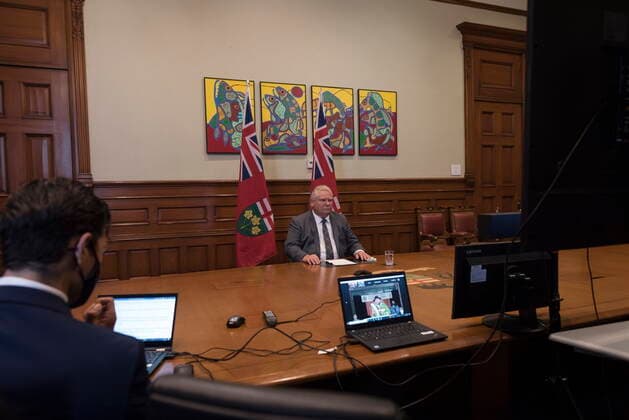 Canada, Ontario Premier Doug Ford Video Conference in Toronto