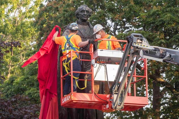 Canada, removal of statue of ex-Prime Minister John Macdonald in Kingston, Ontario.