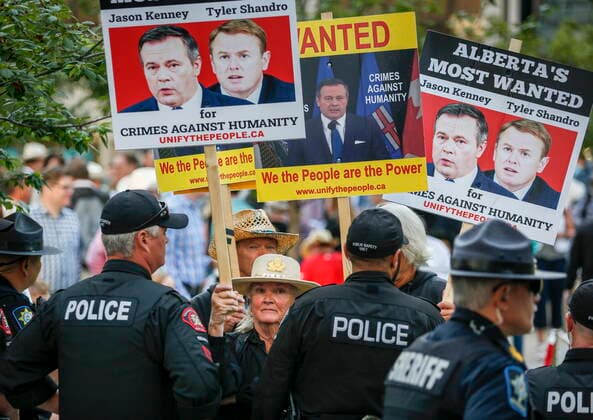 Canada, protests against Alberta premier Jason Kenney in Calgary