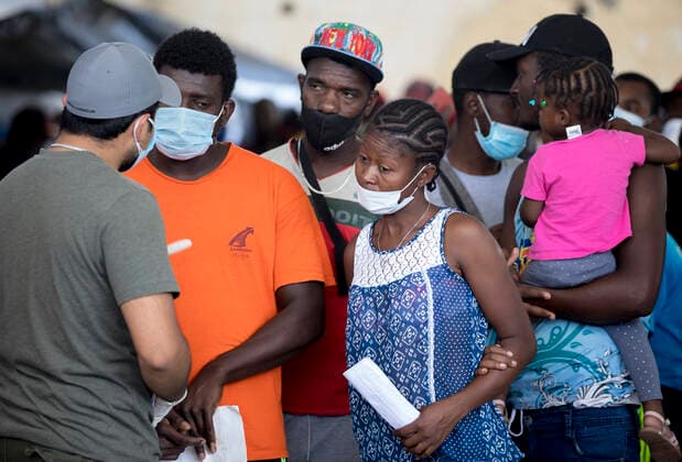 Mexico, refugees from Haiti at the border to the USA in Ciudad Acuna