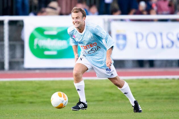 President Emmanuel Macron at Varietes Club de France charity football match