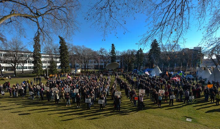 Canada, protest against Corona vaccination requirement in Edmonton