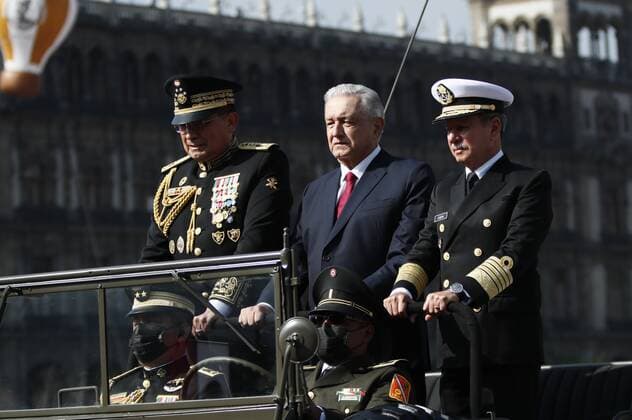 Mexico, Andres Manuel Lopez Obrador at military parade in Mexico City