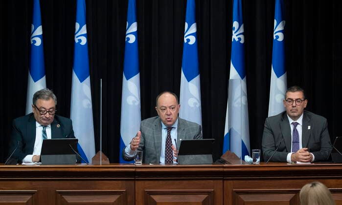 Coronavirus in Canada, press conference in Quebec with Christian Dube, Horacio Arruda and Daniel Pare