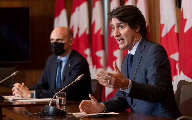 Canada, Justin Trudeau and Health Minister Jean-Yves Duclos press conference in Ottawa.