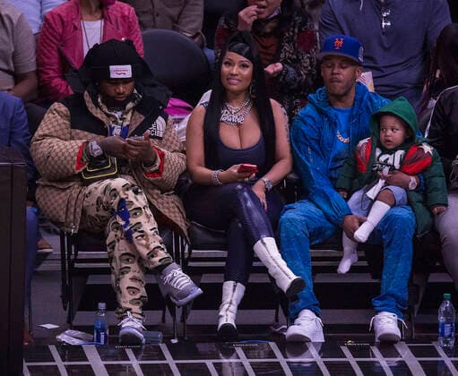 Nicki Minaj and Machine Gun Kelly attend basketball game in Los Angeles