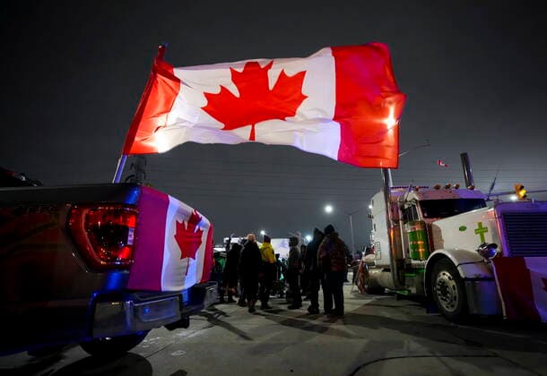 Canada, truckers protest at the border with the USA in Windsor