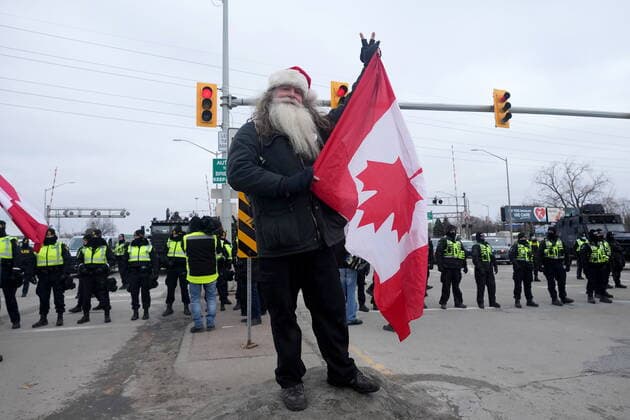 Canada, truckers protest at the border with the USA in Windsor