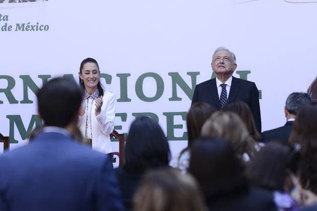 International Womens Day in Mexico, President Andres Manuel Lopez Obrador and Claudia Sheinbaum press conference in Mexiko City