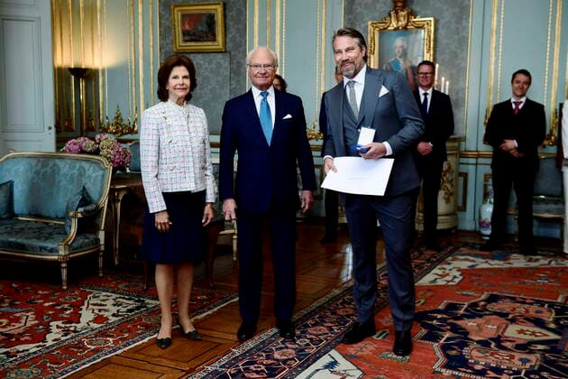 Swedish royal couple Carl Gustaf and Silvia award medals for services to sport in Stockholm