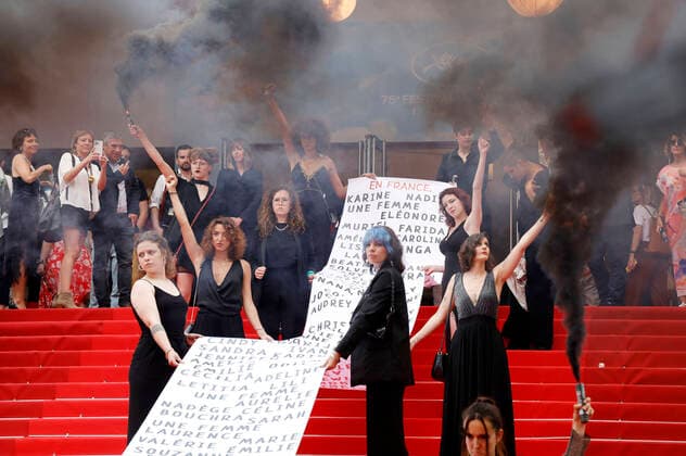 Cannes International Film Festival, protest action during Le nuits de Mashhad premiere