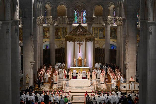 Canada, Pope Francis holds mass at Saint-Anne de Beaupro Basilica near Quebec