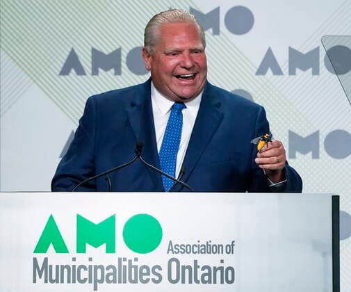 Canada, Ontario Premier Doug Ford speaks during AMO conference in Ottawa