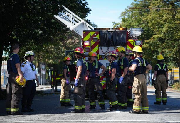 Canada, firefighting operation after fire caused by explosion in Vancouver