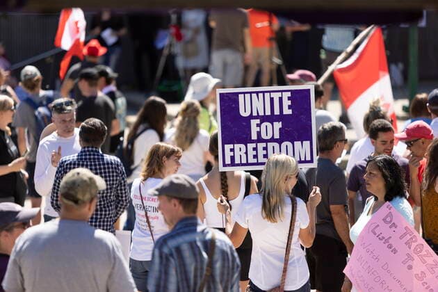 Canada, protest against Covid 19 measures at schools in London, Ontario